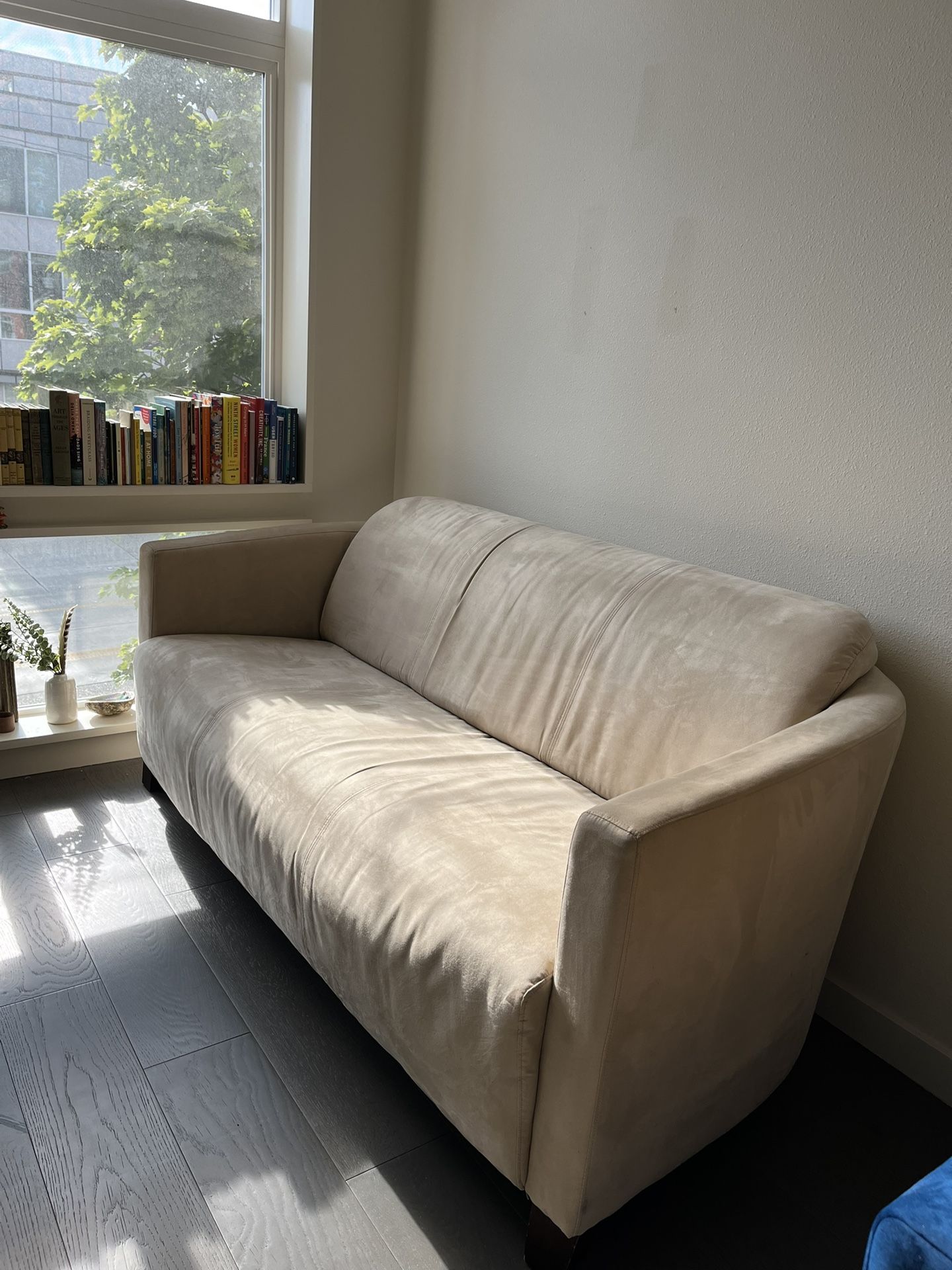 Beige Cream Suede Sofa Couch - 3 Seat - Mid century