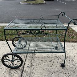 Vintage Wrought Iron Patio Bar Tea Serving Cart