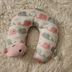Baby Girls Pink And Gray Whale Print Head Support 