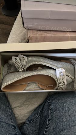 Silver Glitter Rhinestone Bow Flats
