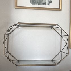 Brass Geometic and Glass Wall Shelf