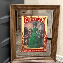 Vintage 1992 Budweiser Beer Framed Mirror Bar Sign Victorian Lady 18x22
