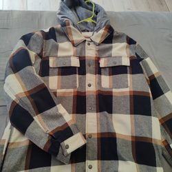 Mens Levi's Plaid Fleece Hooded Shirt Jacket 2X