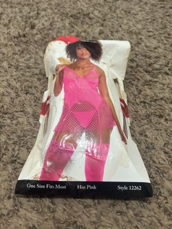 Women's Lingerie Two-Layered Fishnet Garter Slip Hot Pink One Size Fits Most