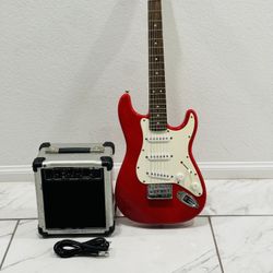 Squier Mini Fender Electric Guitar + Mini G10 Amplifier & Guitar Cable 