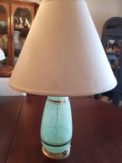 Charming and Unique Gold and Rainwashed Aqua Color Glass Table Lamp with Shade