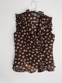 J.Jill ramie ruffle floral sleeveless wrap around top