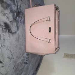 Kate Spade New York Light Pink Textured Leather Satchel Dual Zip Top Handles Detachable Strap
