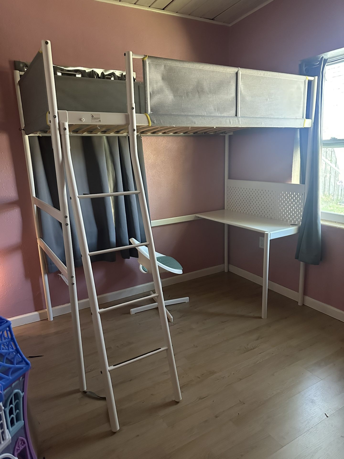 IKEA Loft bed frame with desk top, white/light gray, Twin