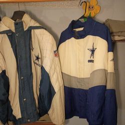 2 Original 1990's Original Puffer Jacket Not Remakes Selling as a Bundle Excellent Condition Branded Zipper Pulls ,Script Sleeve Navy Blue/Beige