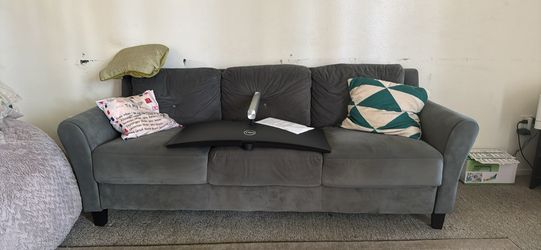 Grey Fabric Three-Cushion Sofa