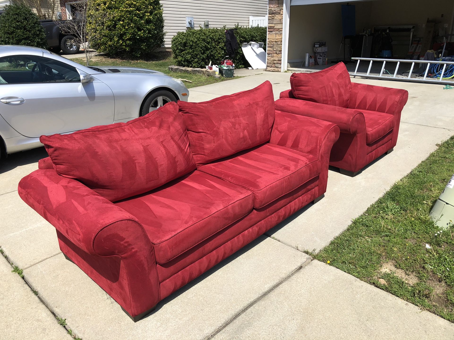 Beautiful & Comfy Red Couch W/ Chair - Matching Set!