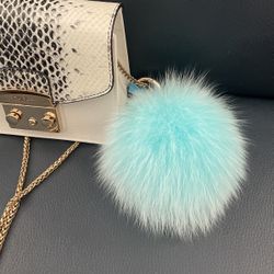 Jumbo Fluffy Pom Pom Fur For Purse/ Bag In Baby Blue