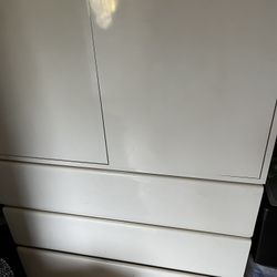 Off White Lacquer Wood  Tall Chest Drawer.