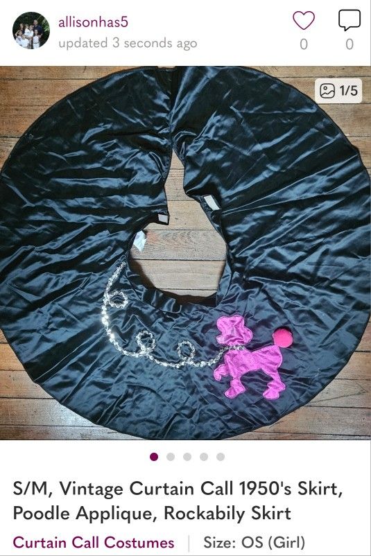 S/M, Vintage Curtain Call 1950's Skirt, Poodle Applique, Rockabily Skirt