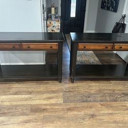 Dark wood console tables