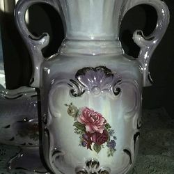 VINTAGE ORNATE FLORAL FLOWER VASE HANDLE TABLE DECOR 