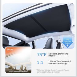 Brand New 2020 - 2025 Tesla Model Y  (Front/Back) Foldable Glass Roof Sunshade [No Gaps, No Sag] Heat Insulation with Nano Ice-Crystal Coatings (Black