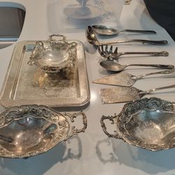 Ornate Silver Plated Dishes Etc