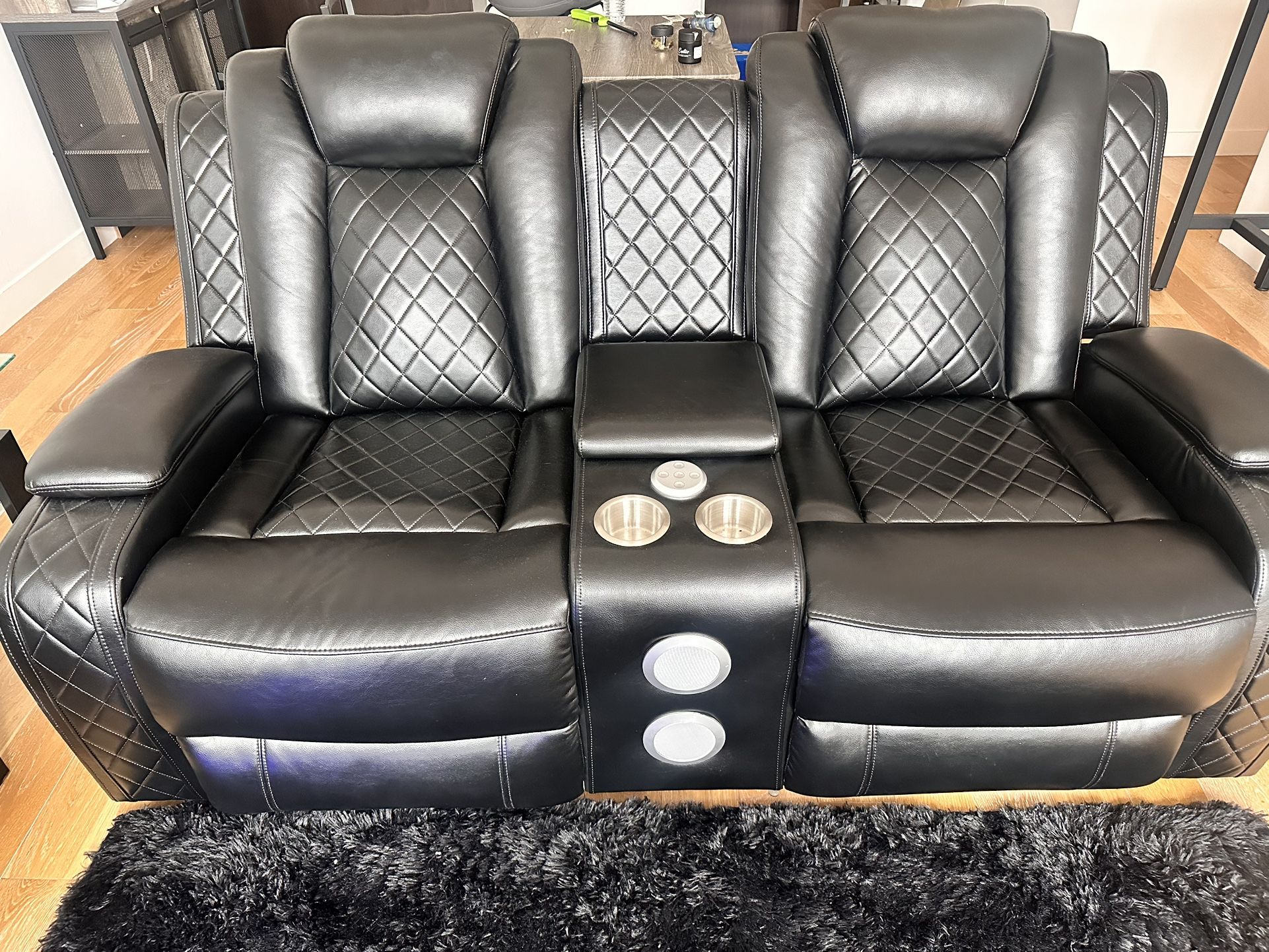 Black Couch With love Seat (Bluetooth Speaker , LED Blue Lights And Built In Phone Charge )