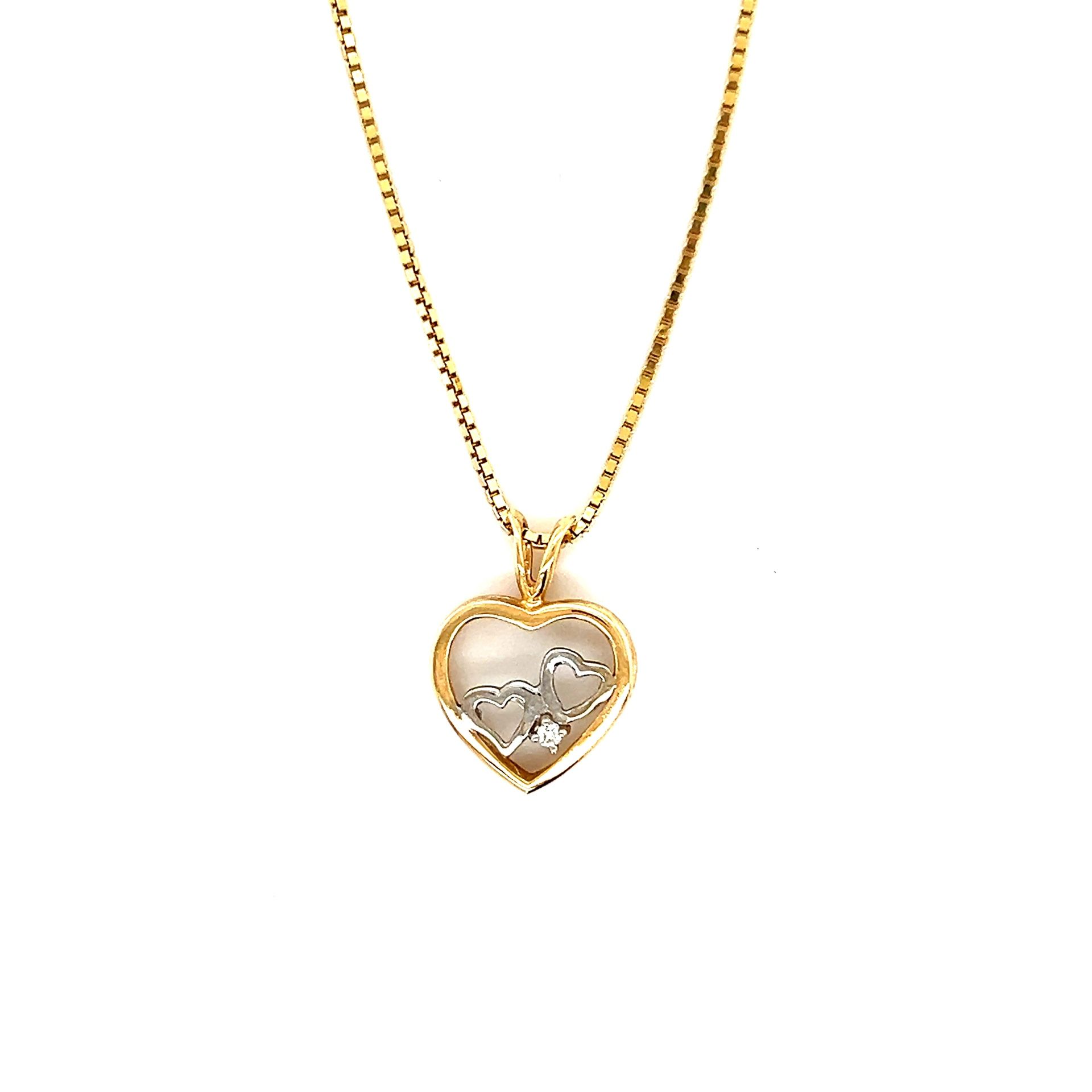 14k Bicolor Diamond Heart Pendant Necklace