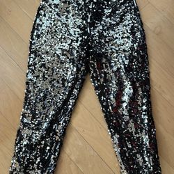 Sequined Silver & Black Legging Pants 