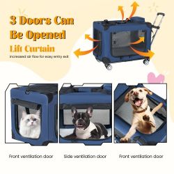 2 in 1, 24'' Collapsible Travel Dog Crate for Medium Large Dogs, Rolling Pet Carrier with Wheels, 3-Door Portable Folding Pet Kennel with Mesh Windows