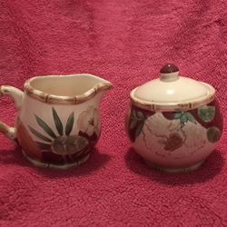Home Trends Hibiscus Sugar Bowl and Creamer Set NEW!