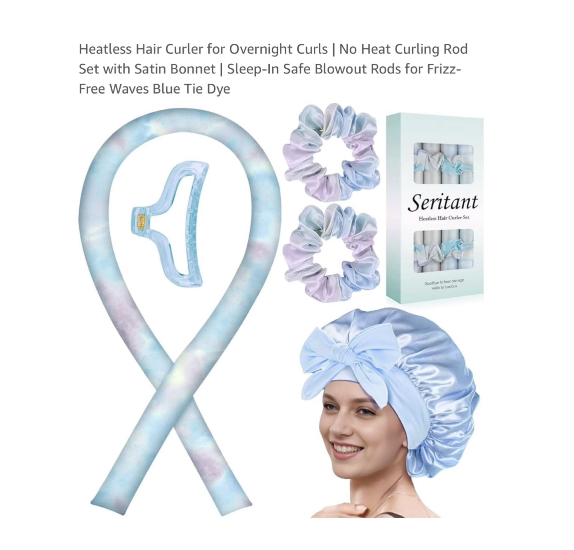 Brand new Heatless Hair Curler for Overnight Curls | No Heat Curling Rod Set with Satin Bonnet | Sleep-In Safe Blowout Rods for Frizz-Free Waves Blue