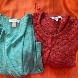 2 small size shrugs / cardigans. Green Dress Barn + Rust colored Jennifer Lopez