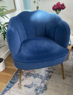 Navy Blue Velvet Shell Accent Chair with Gold Legs, Bushwick Pickup