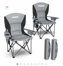 Folding Camping Chairs, Outdoor Beach Chairs for Adults with Cup Holders, 450lbs Capacity, 2 Pack, Gray