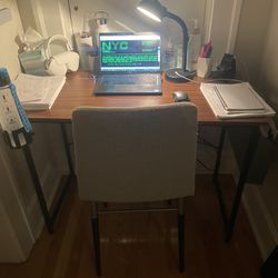 Wood and Metal Desk With Desk Chair Thumbnail