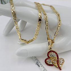 Corazón Doble Zirconia Collar Oro Laminado 18k/Necklace Heart Gold Plated 18k
