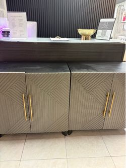 Gray Sideboard Cabinet with Gold Handles