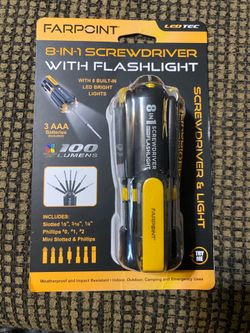 Farpoint 8-in-1 Screwdriver. Built in LED Lights and 3 AAA Batteries