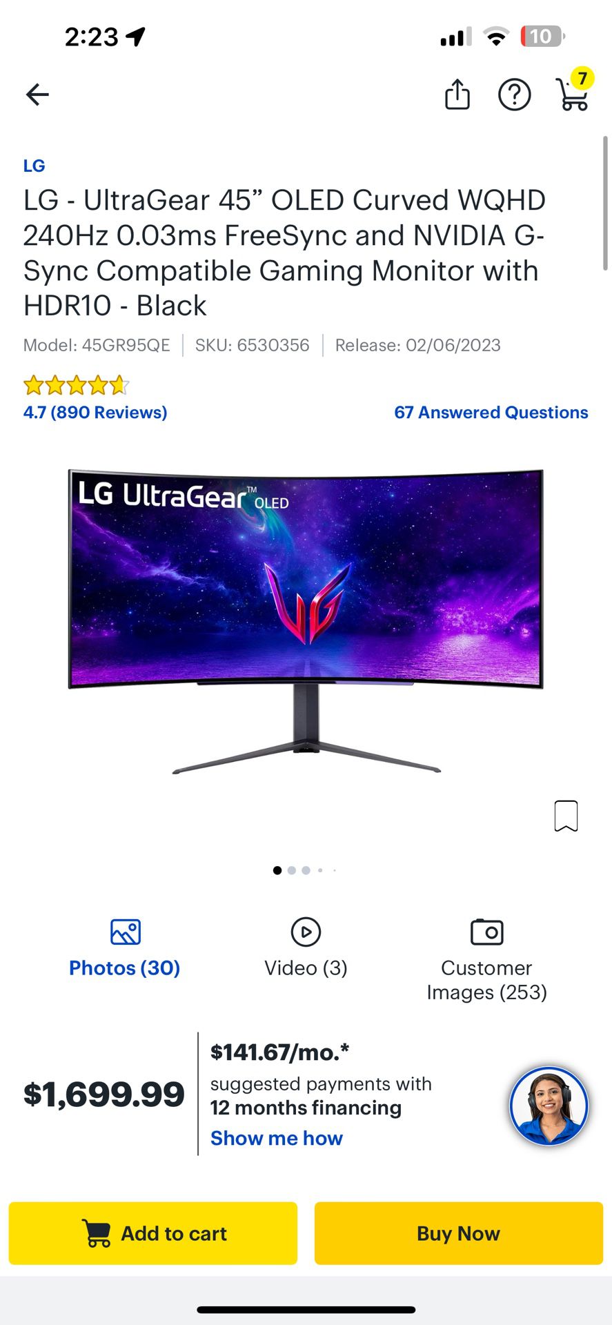 45” CURVED MONITOR 240hz