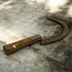 Antique Hand Sickle Curved Farm Tool Wood Handle Primitive Rustic Steel 