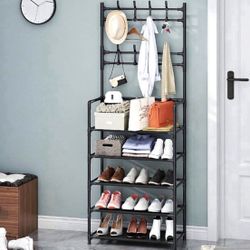 Industrial Coat Rack Stand with Shoe Storage 8 Hooks Hall Tree Free Standing Entryway nizer Stylish Coat Hanger for Living Room & Hallway 60 * 26 * 17