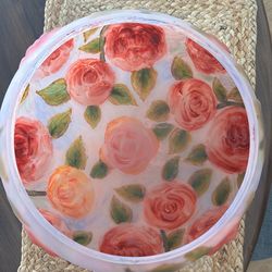 Rare Vintage "Puffy" Reverse-Painted Glass Shade – Embossed Pink Roses – 3D Relief