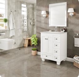 Eviva Happy 24-in White Undermount Single Sink Bathroom Vanity with White Quartz Top (Fully Assembled)