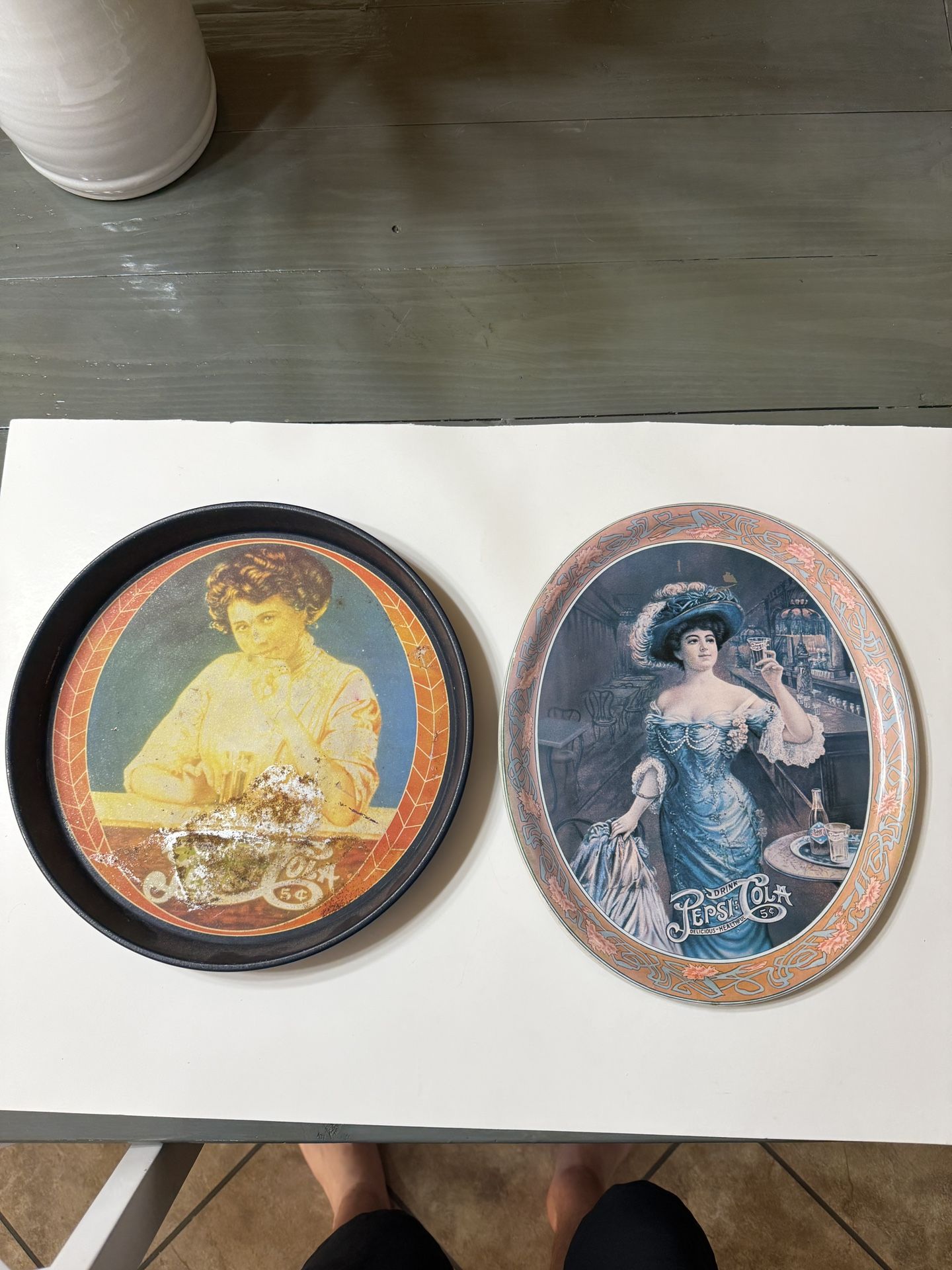 Lot of 2 Vintage Pepsi-Cola Advertising Trays Collectible Soda Memorabilia