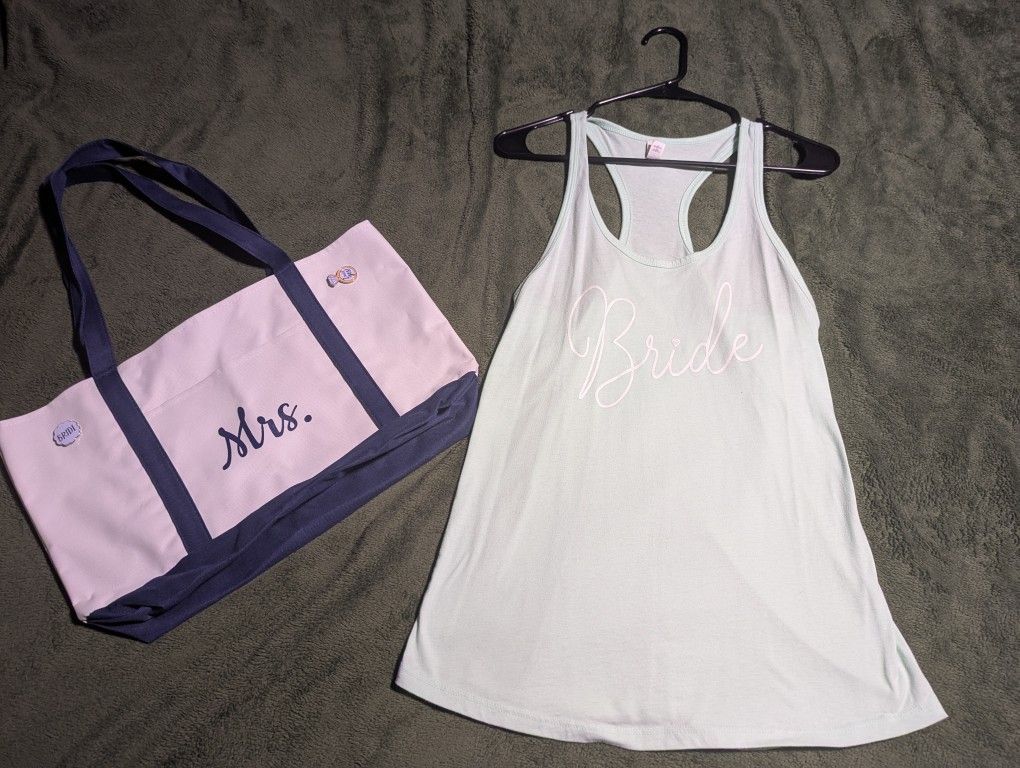 Bride Tank Top/ Mrs Tote Bag With Pins