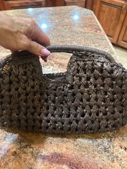 Brown Woven Straw Tote Handbag