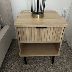 Modern Oak Wood Bedside Tables with Drawer & Open Shelf (Set of 2)