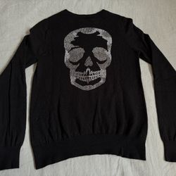 Zadig & Voltaire S Sweater Miss Skull Camu Studs Merino Wool Graphic Back Black (Silver Lake)