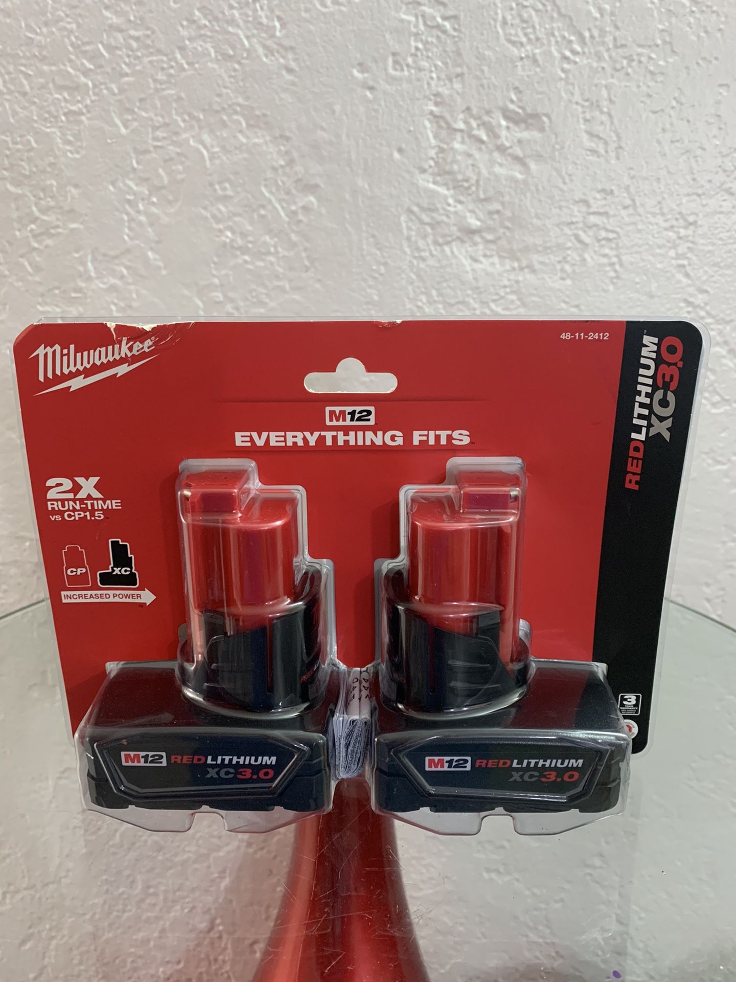 Milwaukee 48-11-2412 Twin Pack of 3.0 Amp Hour Extended Capacity 12V Lithium Ion Batteries