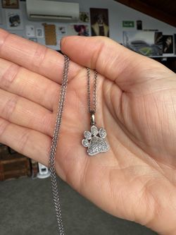 Sterling Silver Diamond Paw Print Necklace + Original Paperwork