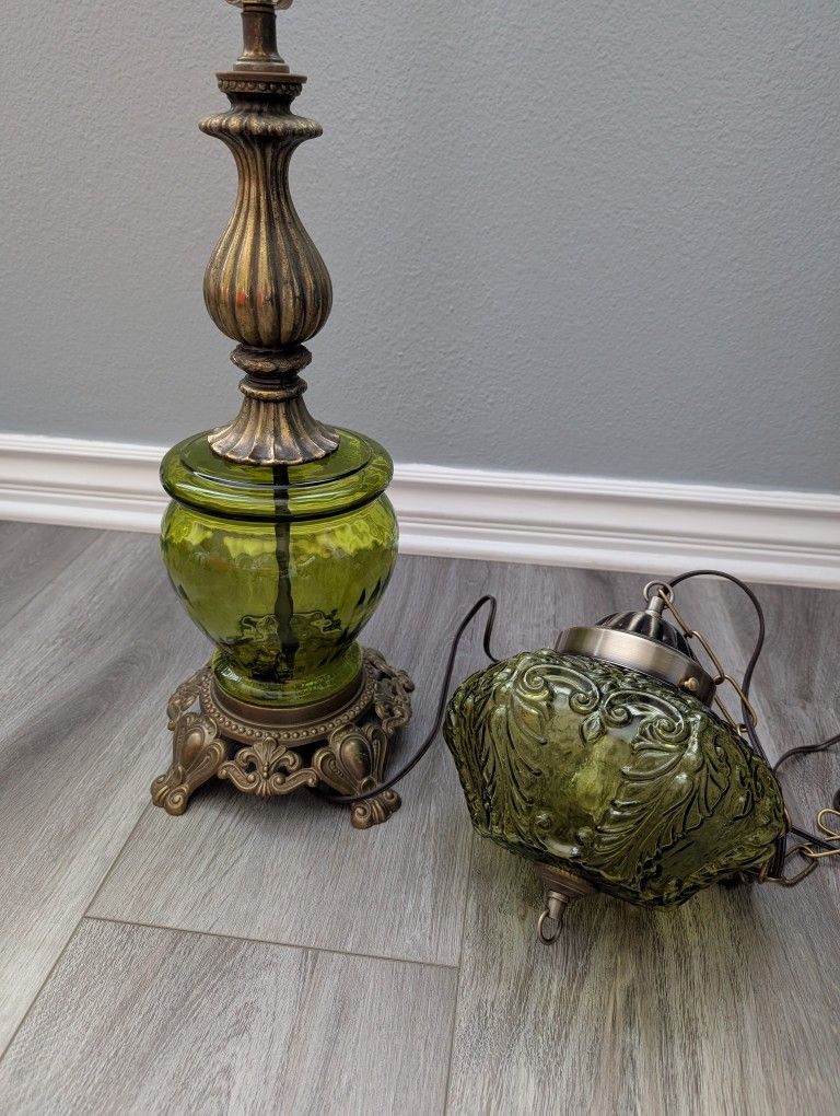 Green Mcm Swag And Table Lamp
