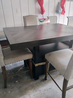 Very Stylish Tall Dining Table With 4 Chairs And A Bench